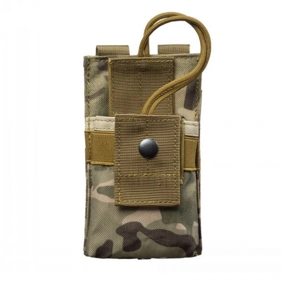 Multifunctional MOLLE tactical walkie-talkie pouch, CS camouflage waist bag accessory pouch, military enthusiast outdoor walkie-talkie pouch